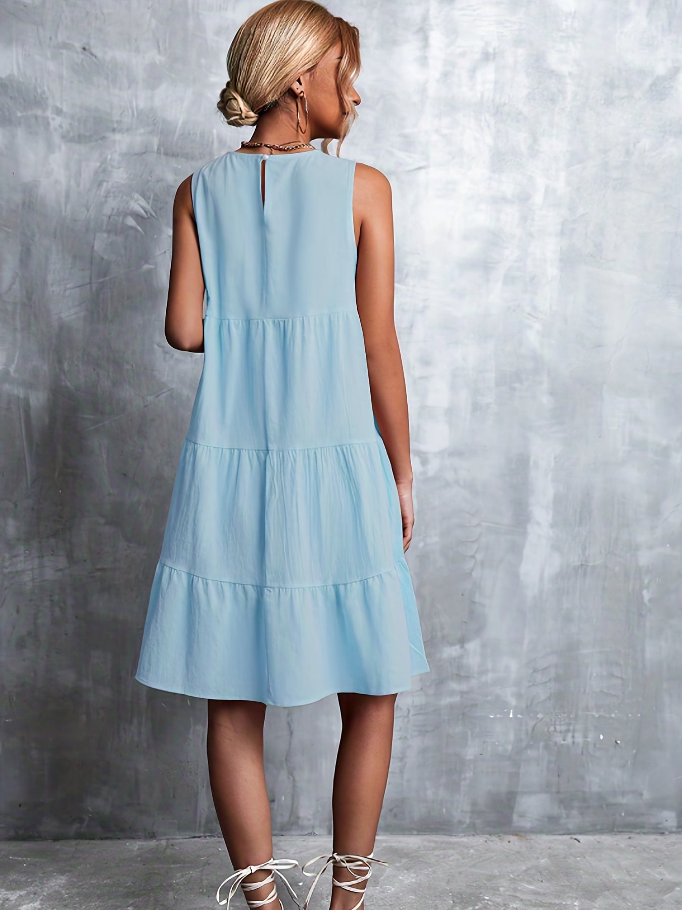 Sleeveless Swing Cake Dress Casual Solid Summer Dresses Women