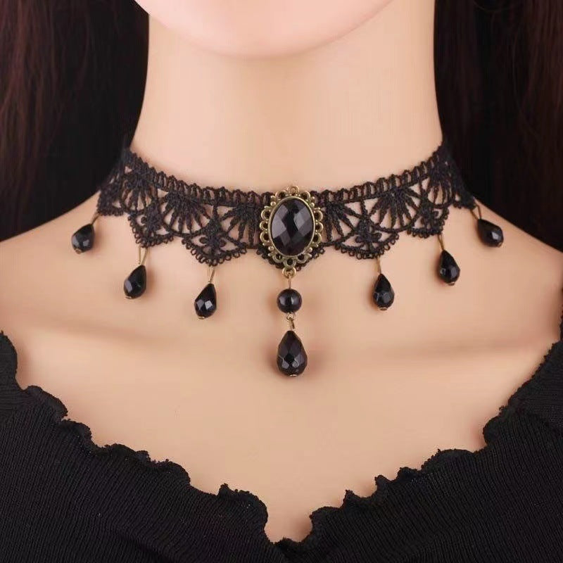 Crystal Tassel Lace Necklace
