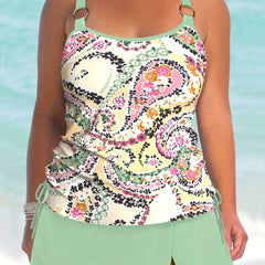  Paisley Print Tankini Set with Ruched Cami Top & Skort Swimsuit