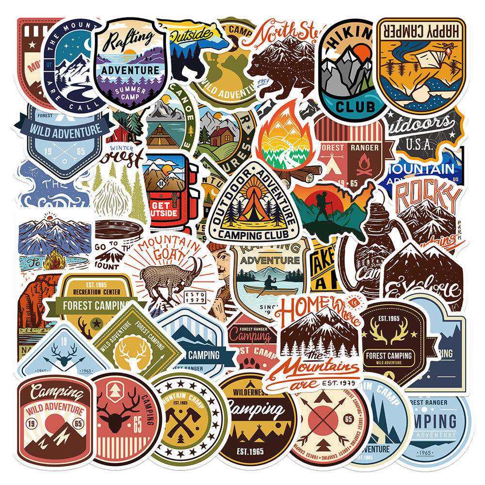 48pcs Outdoor Camping Waterproof Stickers for Water Bottles Cars Laptop Bike