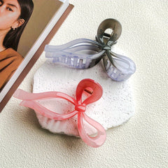 2pcs Gradient Hair Claw Ribbon Bow Style Nonslip Ponytail Holder
