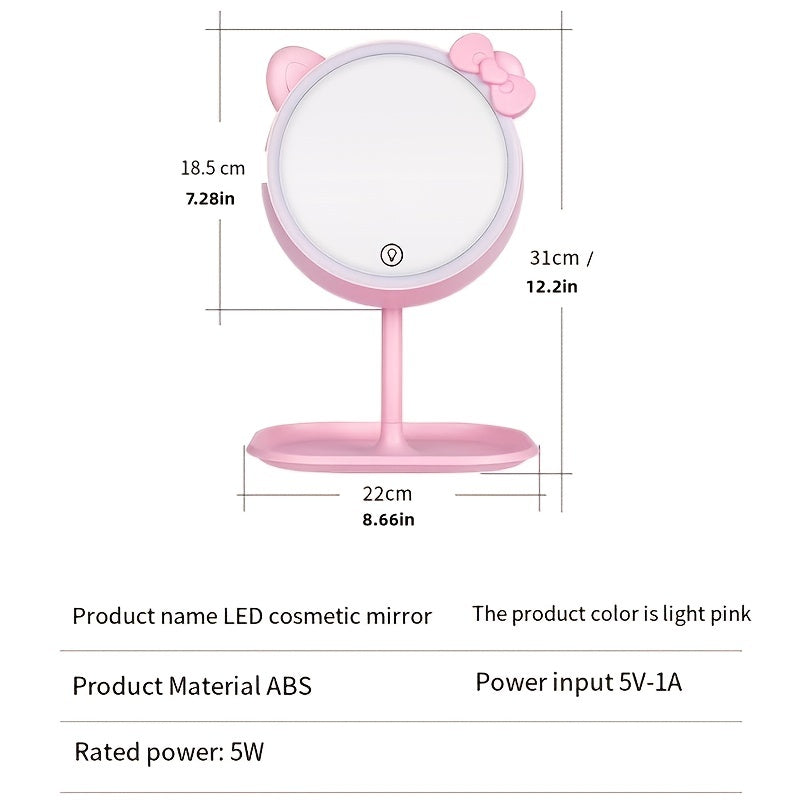 LED Lighted Makeup Cat Mirror with USB Type, Pink