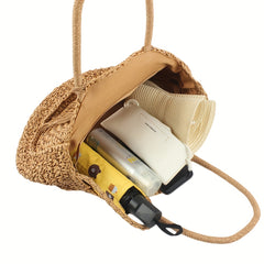Round Straw Beach Bag Woven Boho Style Tote Bag