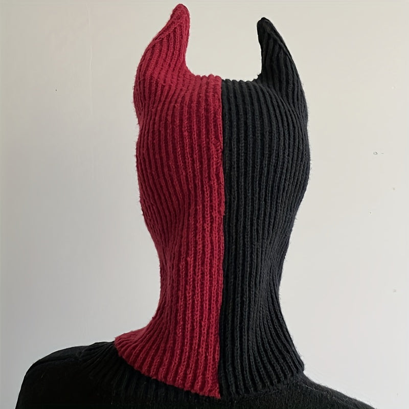Knit Two Tone Horned Beanie Face Mask Funky Novelty Cold proof