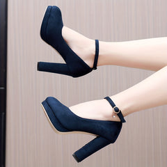 Women's Platform Chunky High Heels Ankle Buckle Strap Pumps