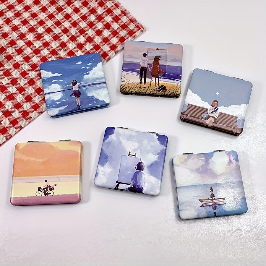 Square Double Side Folding Vanity Mirror Travel Portable Small Mirror