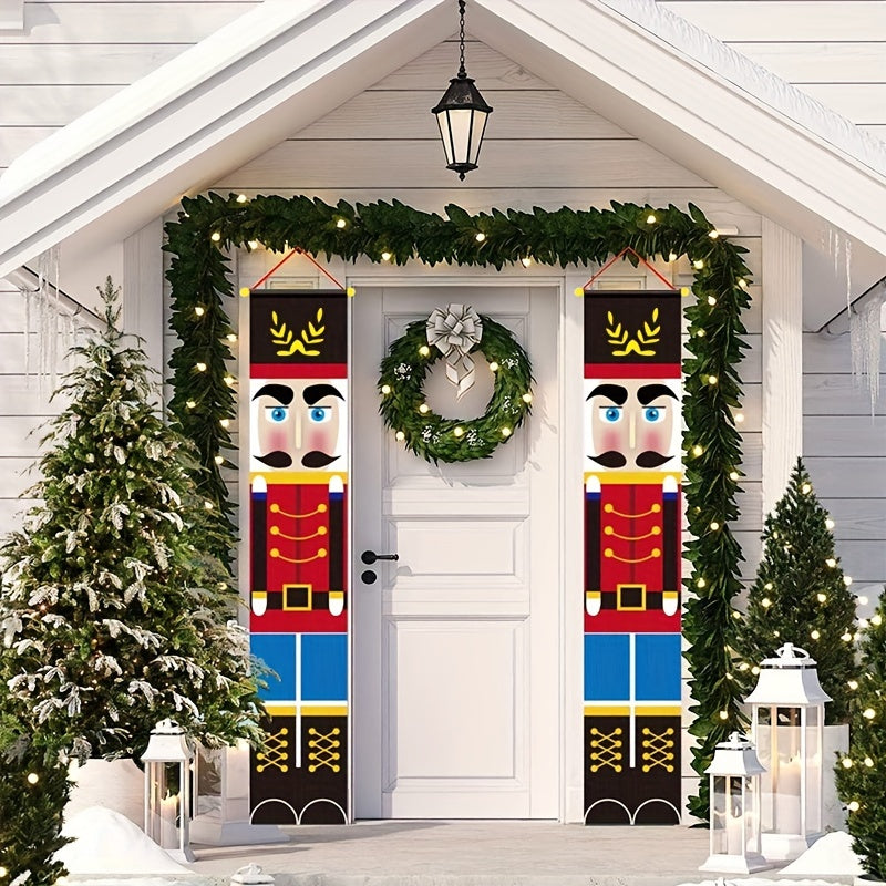 2pcs Christmas Couplets Door Curtain Nutcracker Soldier Knights Flags