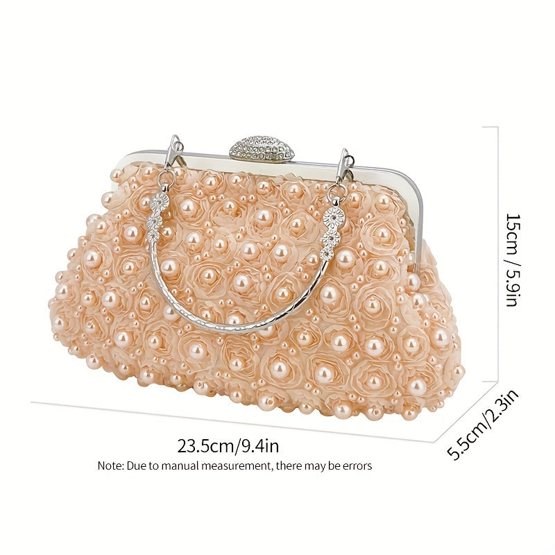 Pearl Decor Wedding Clutch Purse Top Ring Evening Bag