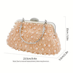 Pearl Decor Wedding Clutch Purse Top Ring Evening Bag
