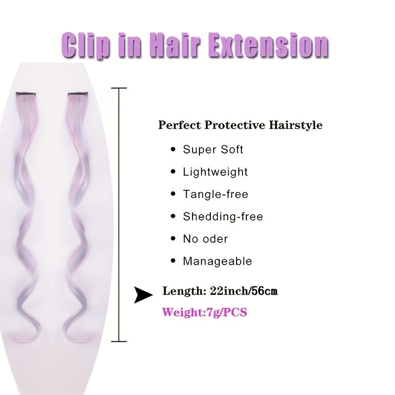 55 88 Cm Colored Wavy Hair Extensions Clip In Synthetic Curly Hairpieces