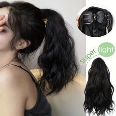 Short Water Wave Ponytail Extensions Curly Wavy Hair Extensions Women Girls