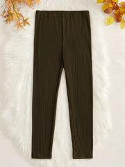  Solid Ribbed Knit Straight Leg Trousers