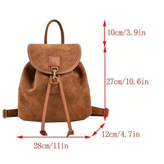 Suede Flap Backpack Drawstring Daypack Rucksack for Work & Travel