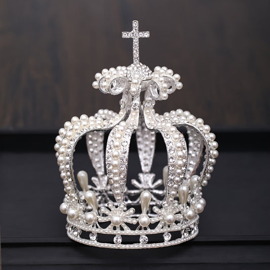 Baroque Crystal Faux Pearl Crown Tiara Women Wedding Hair Accessories