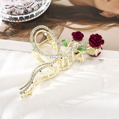 Red Rose Rhinestone Hair Claw Clip Strong Grip Hair Jaw Clip