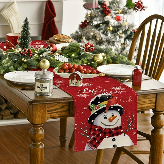Christmas Snowman Table Flag - Red Retro Snowman Decoration