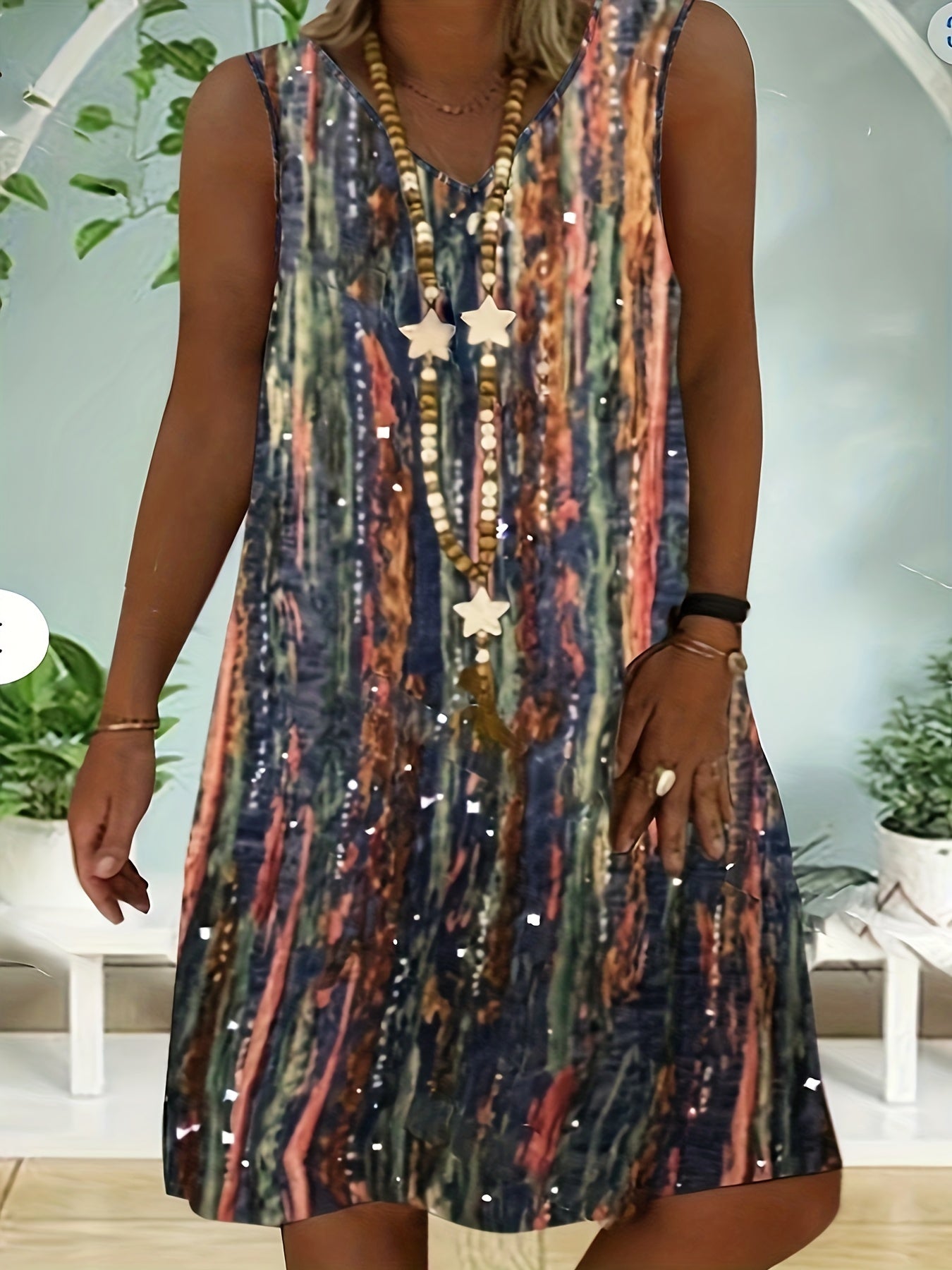  Random Print V Neck Tank Dress