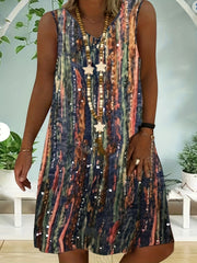  Random Print V Neck Tank Dress