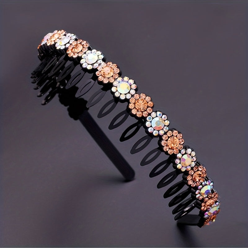 Colorful Rhinestone Flower Tooth Headband for Skincare and Makeup