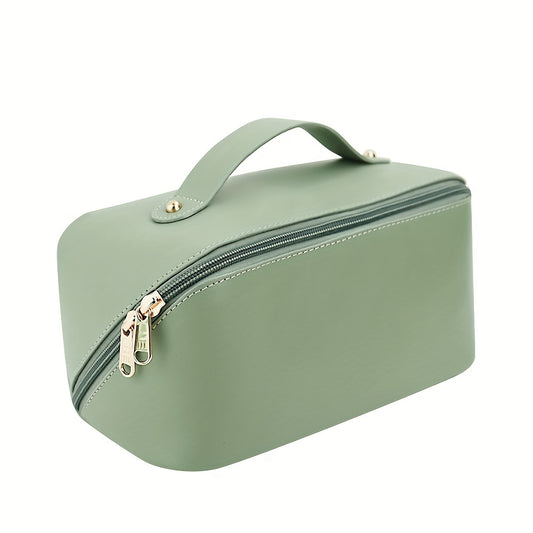 Large Capacity Travel Cosmetic Bag Open Flat Waterproof PU Leather Makeup Bag