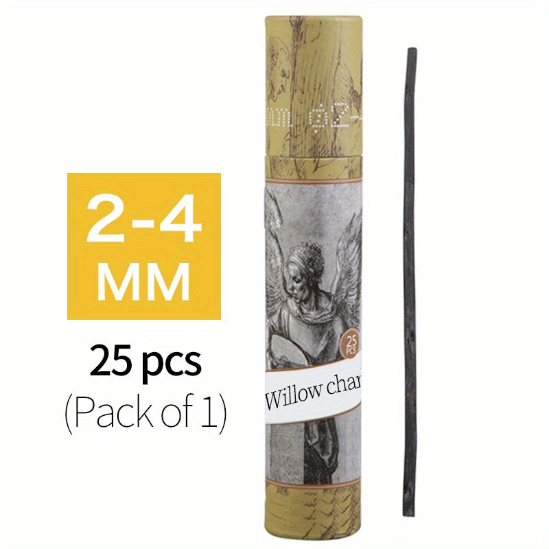 25pcs Willow Charcoal Sticks Natural Charcoal For Artists Beginners