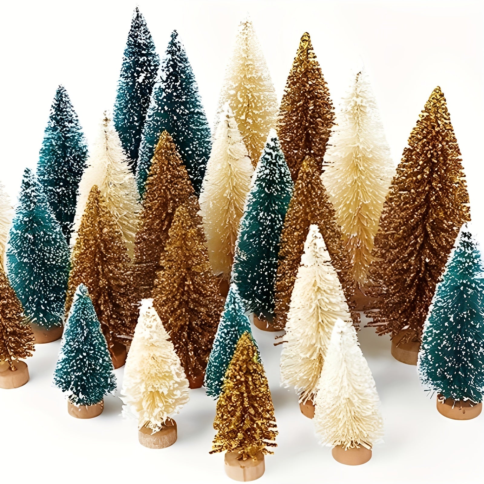 5pcs Mini Christmas Tree Sisal Tree And Wooden Base Bottle Brush Tree