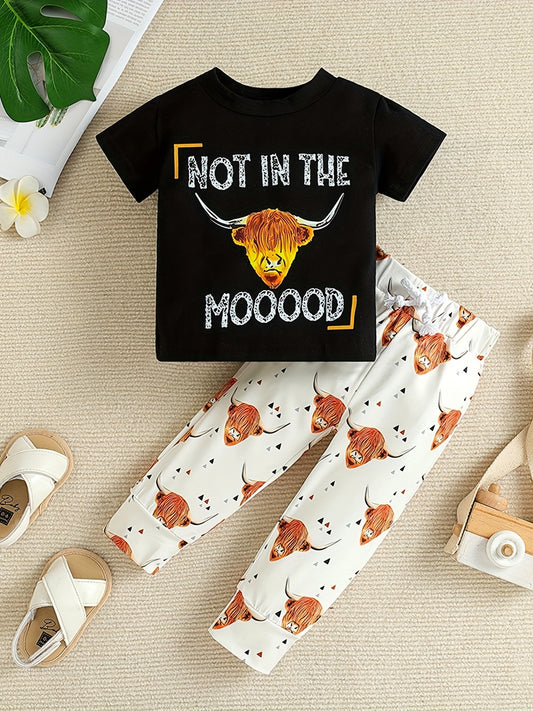 Baby Boys Cow Print T shirt & Anti-mosquito Pants Set