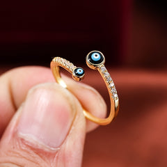 Vintage Copper Zircon Enamel Drip Ring Devil's Eye Open Ring