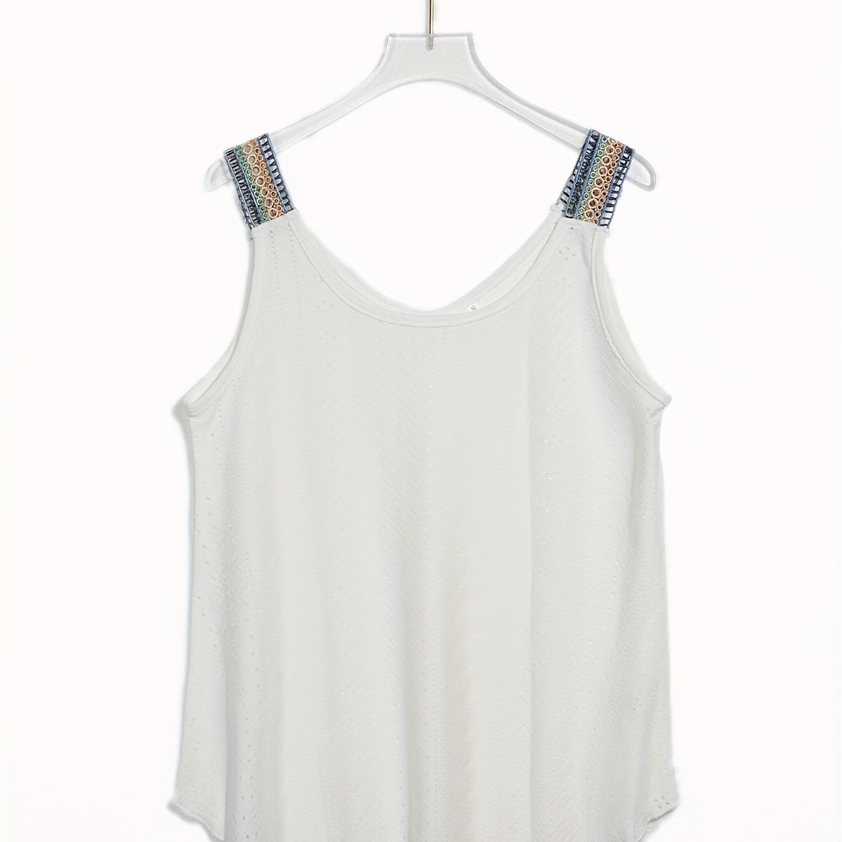 Eyelet Lace Stitching Tank Top Crew Neck Casual Top Women's Clothing