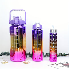 3pcs Leakproof Water Bottle With Straw And Time Marker
