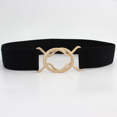 Wide Elastic Dress Belt Solid Coat Party Belts Round Double Cross Buckle