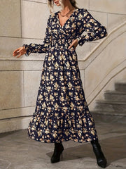  Ditsy Print Lantern Sleeve Maxi Dress