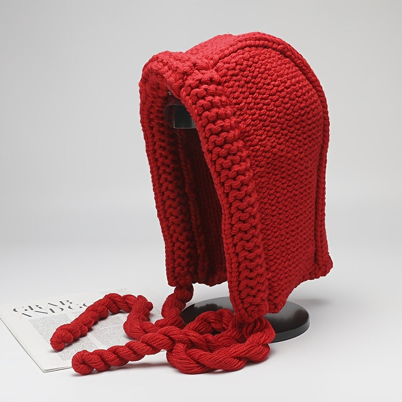 Women's Winter Hat Knitted Braided Hoodie, Valentine's Day Gift