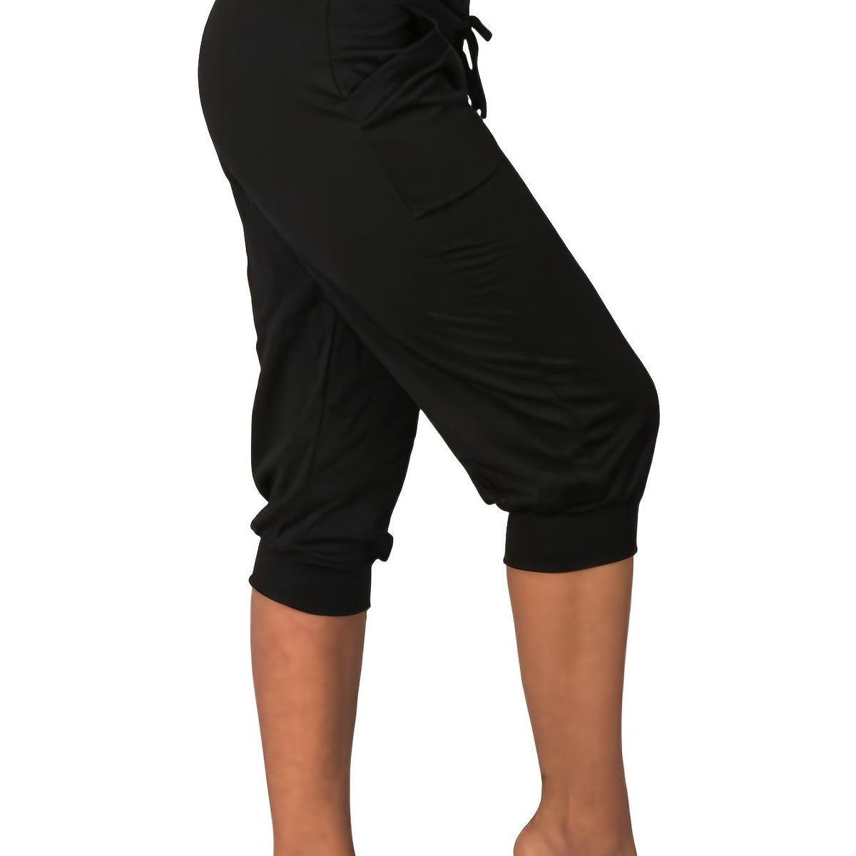 Drawstring Cropped Slim Pants Sports Stretchy Letter Print