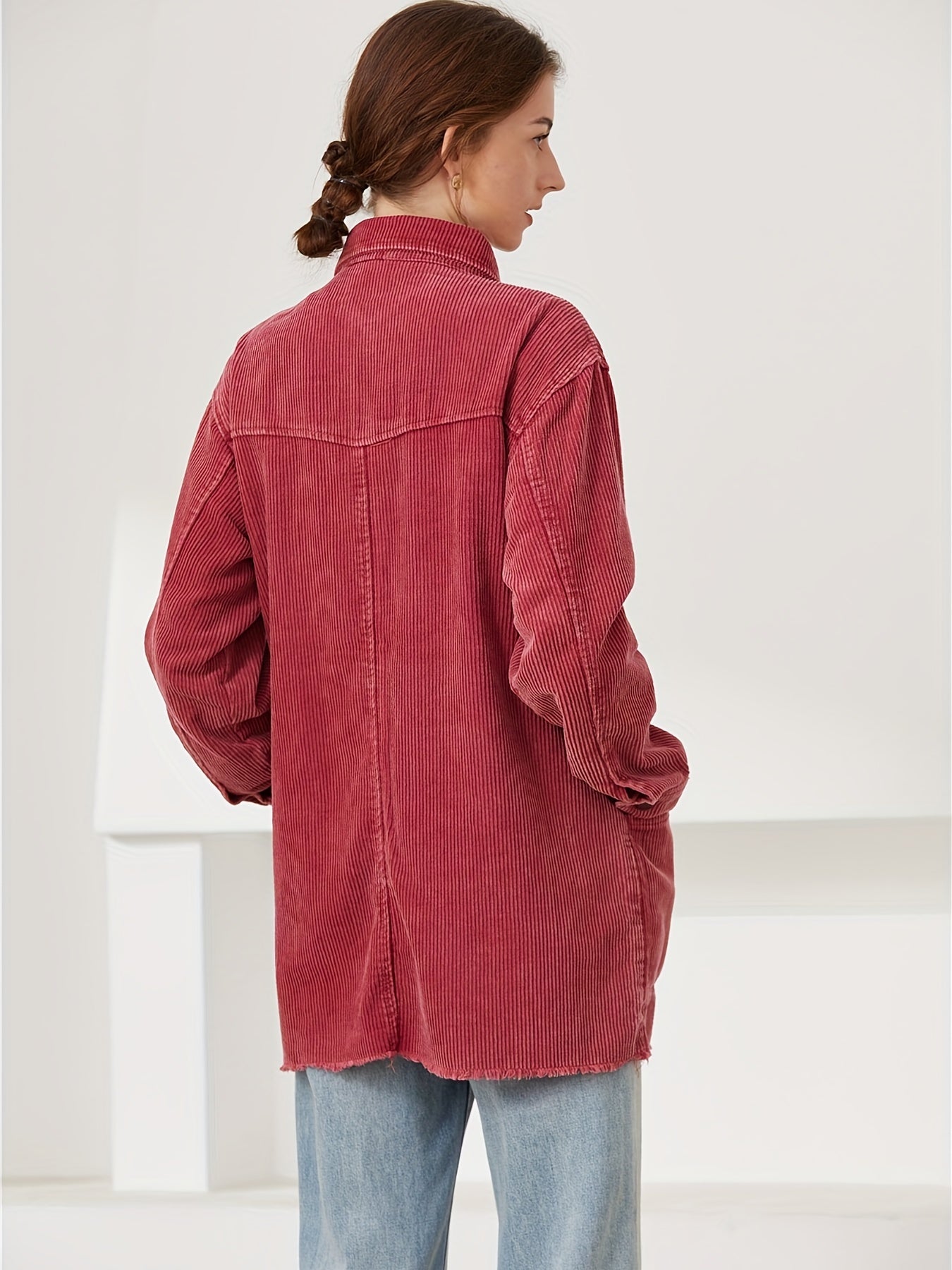 Vintage Solid Button Front Jacket Women's Outerwear
