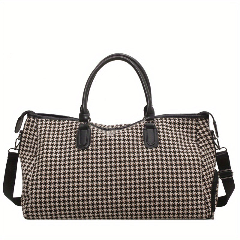 Large Capacity Houndstooth Pattern Luggage Bag