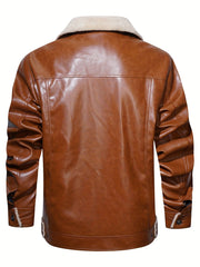 Men's Classy Fleece PU Jacket with Fur Collar