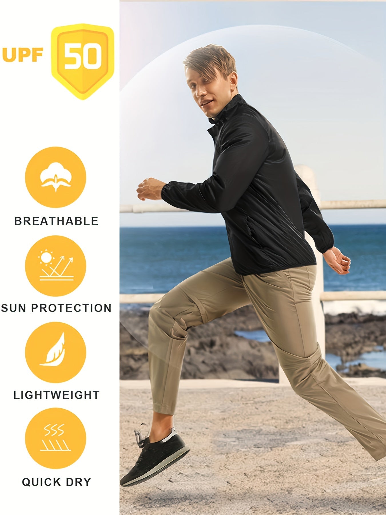 Men's Lightweight Windproof Sports Jacket Sun Protection UV Coat
