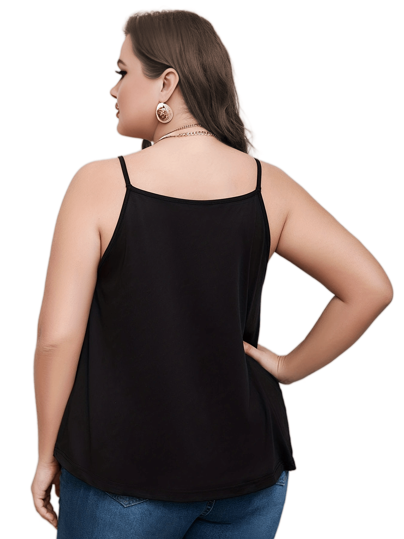  Casual Cami Top Women's Plus Plain Ruched Round Neck Medium Stretch