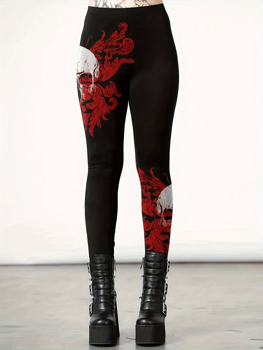 Skull & Floral Print Plus Size Leggings