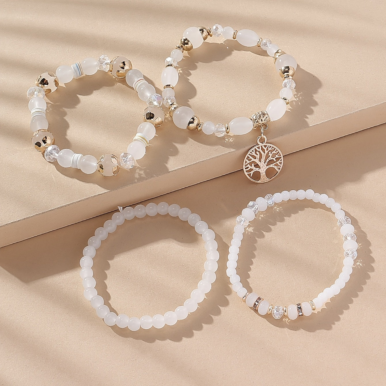 Tree Of Life Beads Bracelet Set 4 Pcs Stretch Pendant Bangle Wrap Hand Jewelry