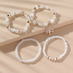 Tree Of Life Beads Bracelet Set 4 Pcs Stretch Pendant Bangle Wrap Hand Jewelry