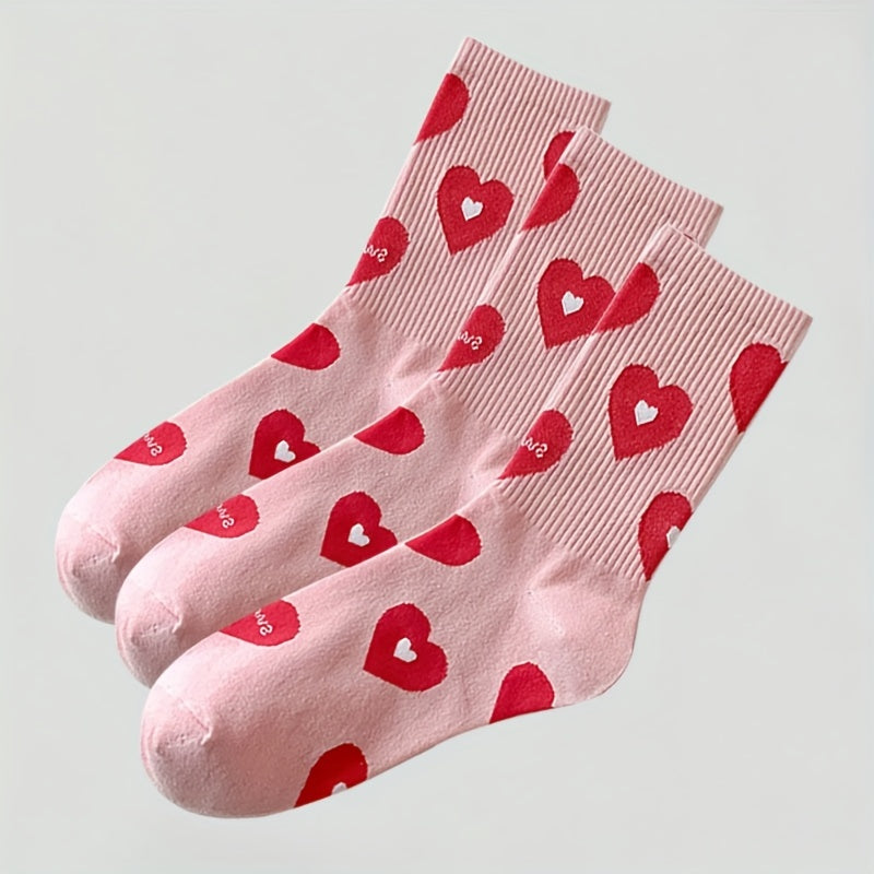 3 Pairs Heart & Strawberry Mid Tube Socks Women's Stockings