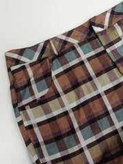  Gingham Print Button Fly Straight Leg Pants