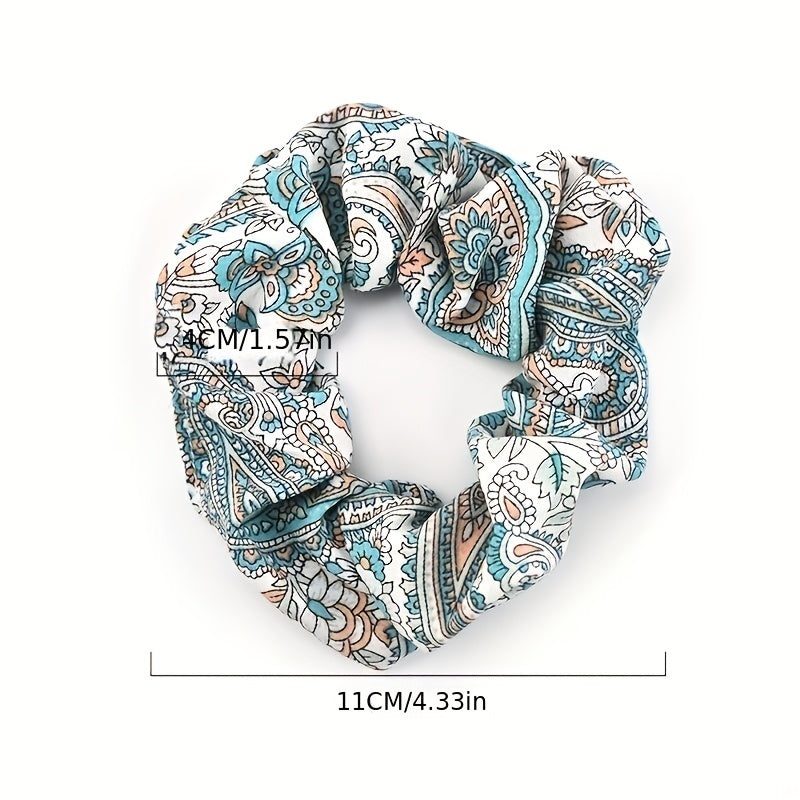 Boho Style Large Scrunchie Hair Tie Waist Fruit Flower Print Headwear