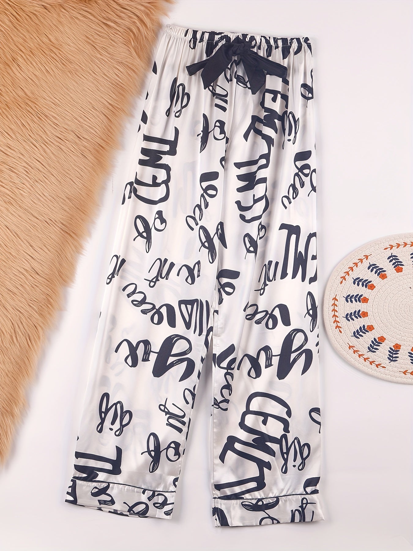 Heart Print Satin Sleep Bottoms Women's Sleepwear