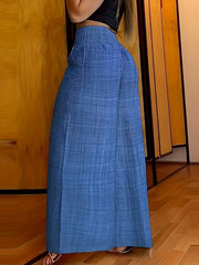  Plaid Print High Rise Wide Leg Trousers With Pockets