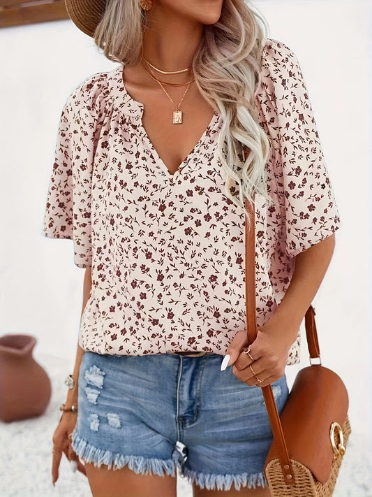  Floral Print Butterfly Sleeve Blouse