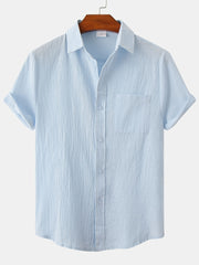 Chinese Style Men's Cotton Linen Shirt Short Sleeve Button