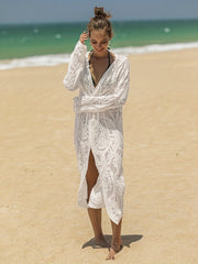 Boho Floral Lace Bell Sleeve Kimono Beach Cover Up